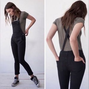 Free People | Faded Black Washed Denim Overalls 28